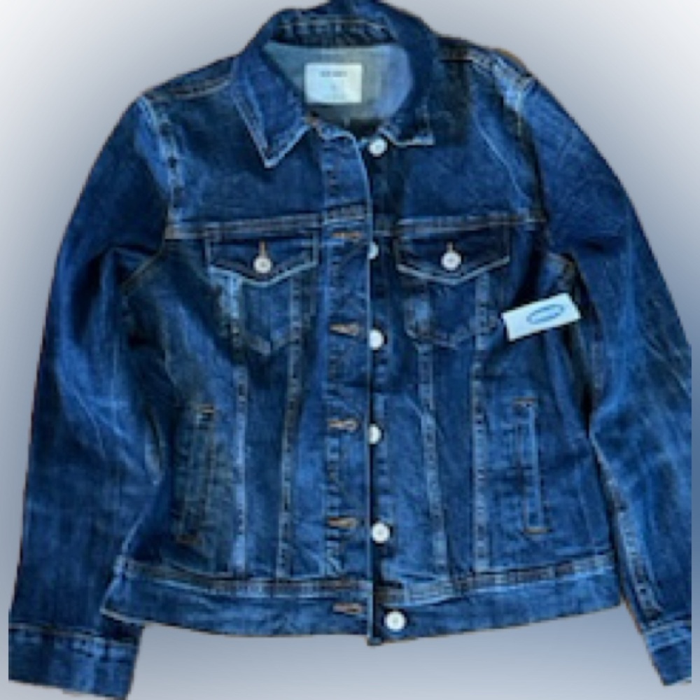 NWT Old Navy Dark Wash Denim Jean Jacket Two Chest Pockets Button Front Med